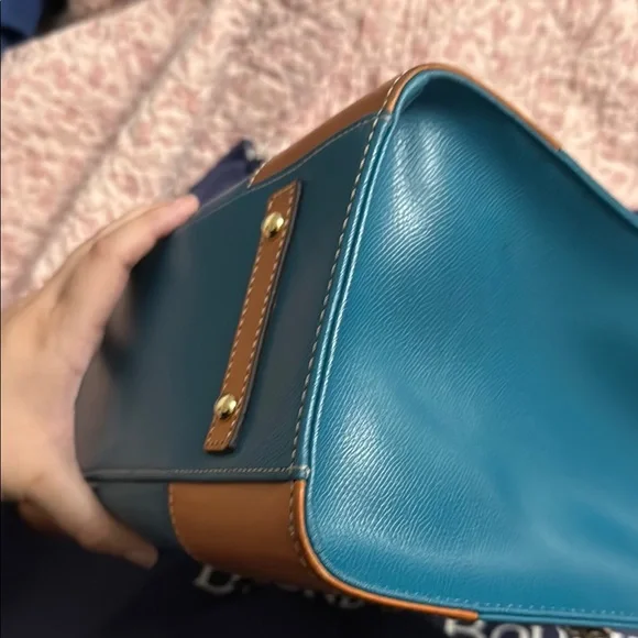 Dooney & Bourke Teal and Tan Leather Tote Bag - Picture 5 of 12